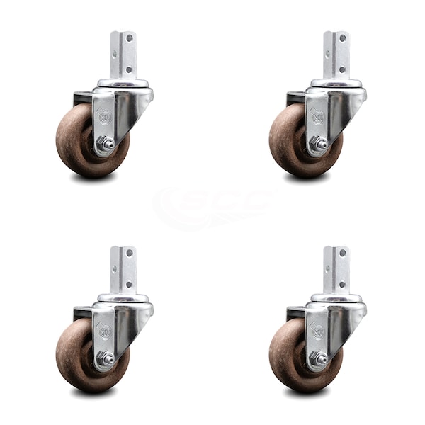 3.5 Inch High Temp Glass Filled Nylon Swivel 7/8 Inch Square Stem Caster Set SCC